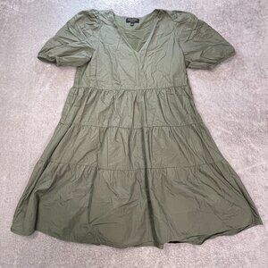Banana Republic Tiered Mini Dress‎ Women's Large Green Puff Sleeve Cottagecore